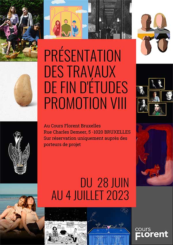 Affiche des spectacles de fin d'études 2023 au Cours Florent Bruxelles